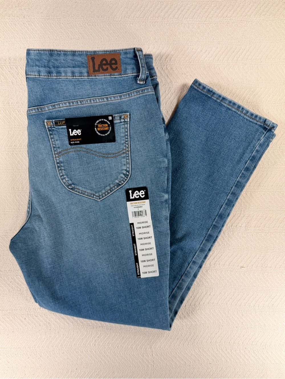 Lee Mid Rise Straight Leg Jeans Light Wash Blue Denim Casual Classic Size 16